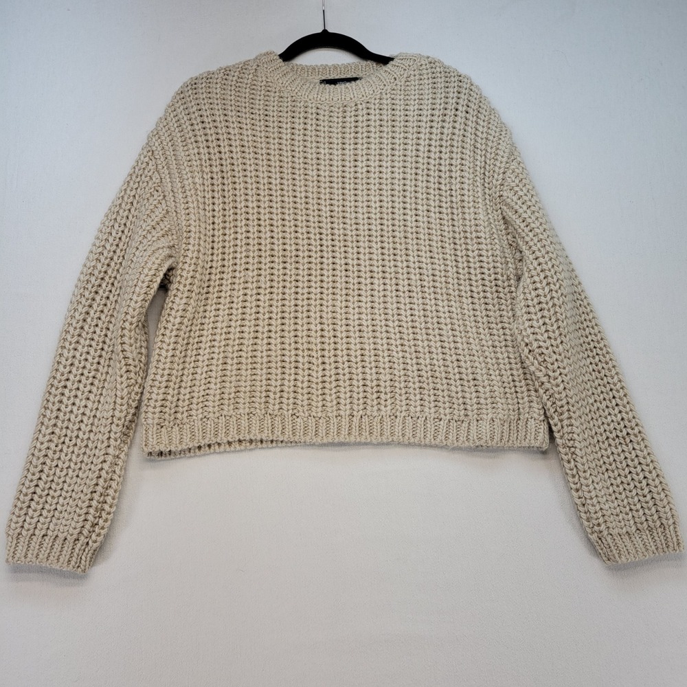 MNG Chunky Knit Sweater Womens Medium Beige Crewneck Textured Pullover